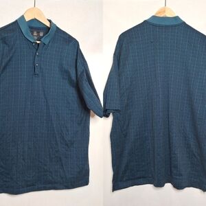 Nike Golf Polo Vintage 2003 Blue Black Teal Grid‎ XXL Cotton Short Sleeve Shirt